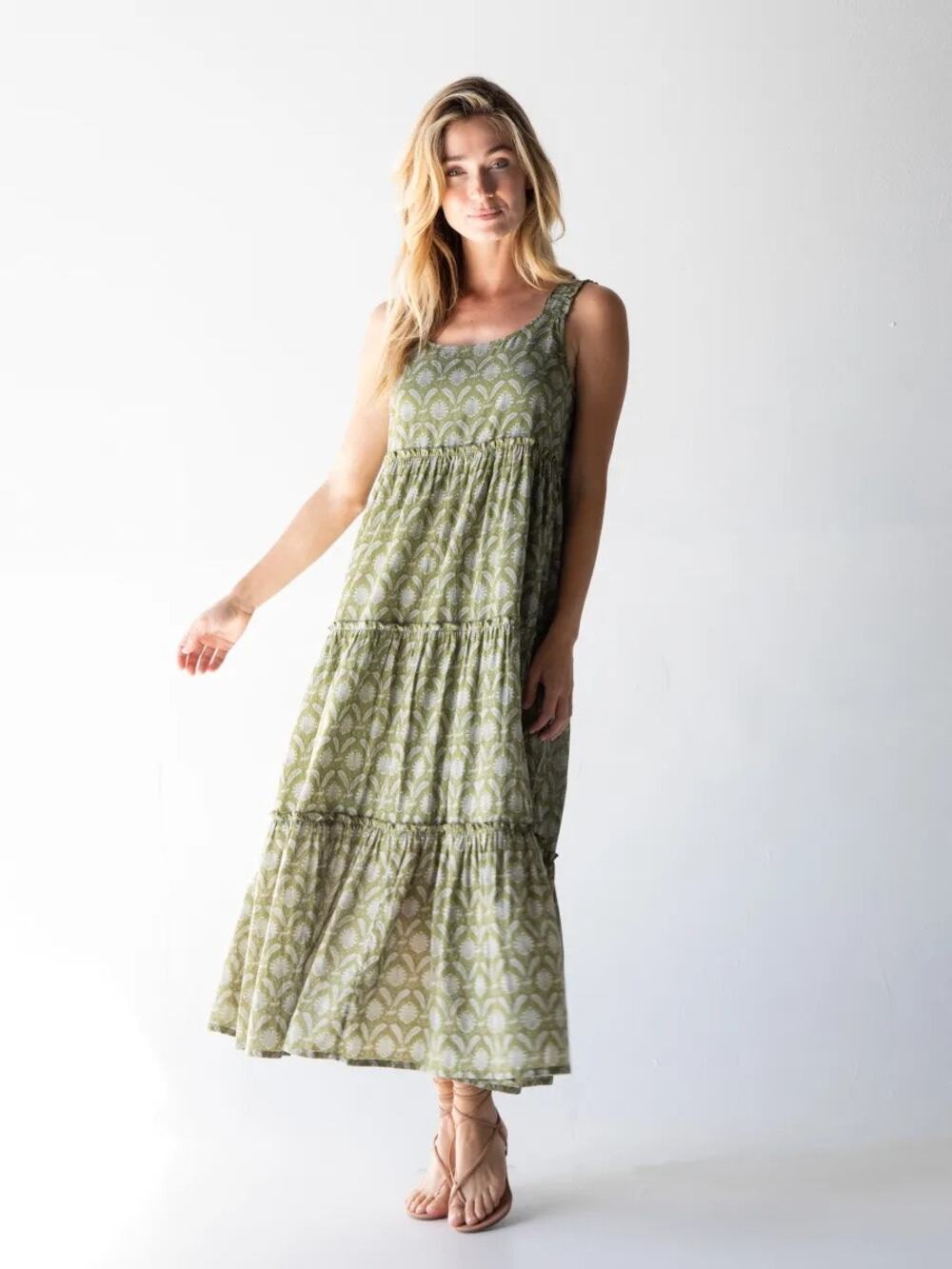 Natural Life Women’s Medium Adele Midi Dress Green Floral Boho Ethereal Girly - Picture 1 of 9
